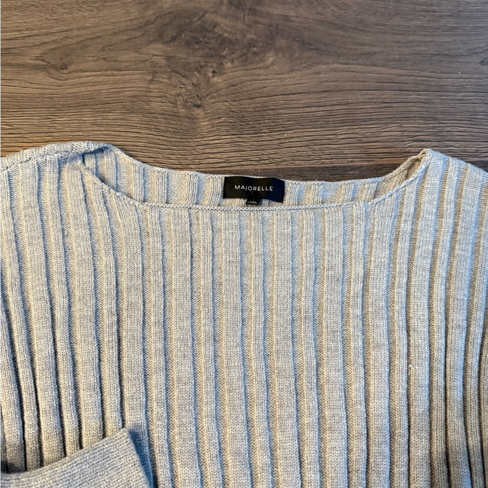 MAJORELLE Light Gray Ribbed Crew Neck Sweater - Picture 4 of 4